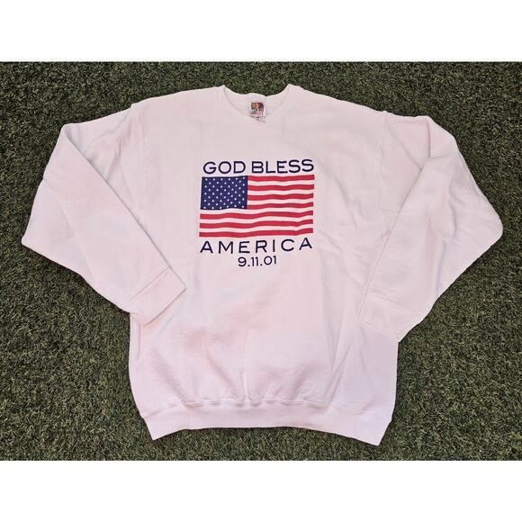 Vintage God Bless America 9.11.01 Sz Large Red White Blue NY USA Patriotic - Picture 1 of 6